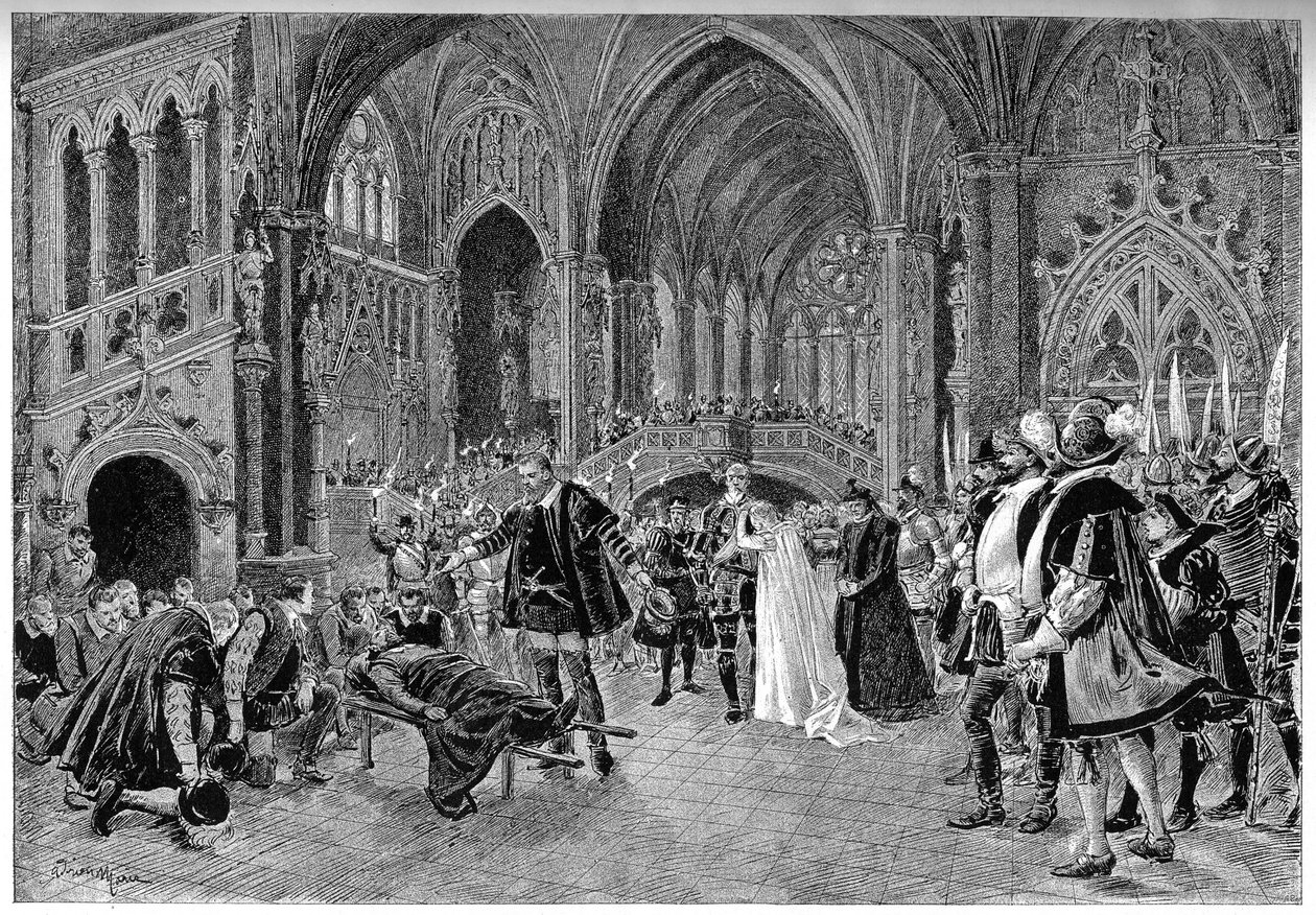 شخصيات Karloo و Jonah و Rysoor و Blackcarmes و Duke of Alba و Rafaela وتكملة لدوق Alba في الفصل الرابع "The Death of the Ringer" ". مشهد من الأوبرا الوطن ""! "" لساردو ولويس جاليت (1835-1898). موسيقى إميل بالاديله (1844-1 بواسطة فنان غير معروف