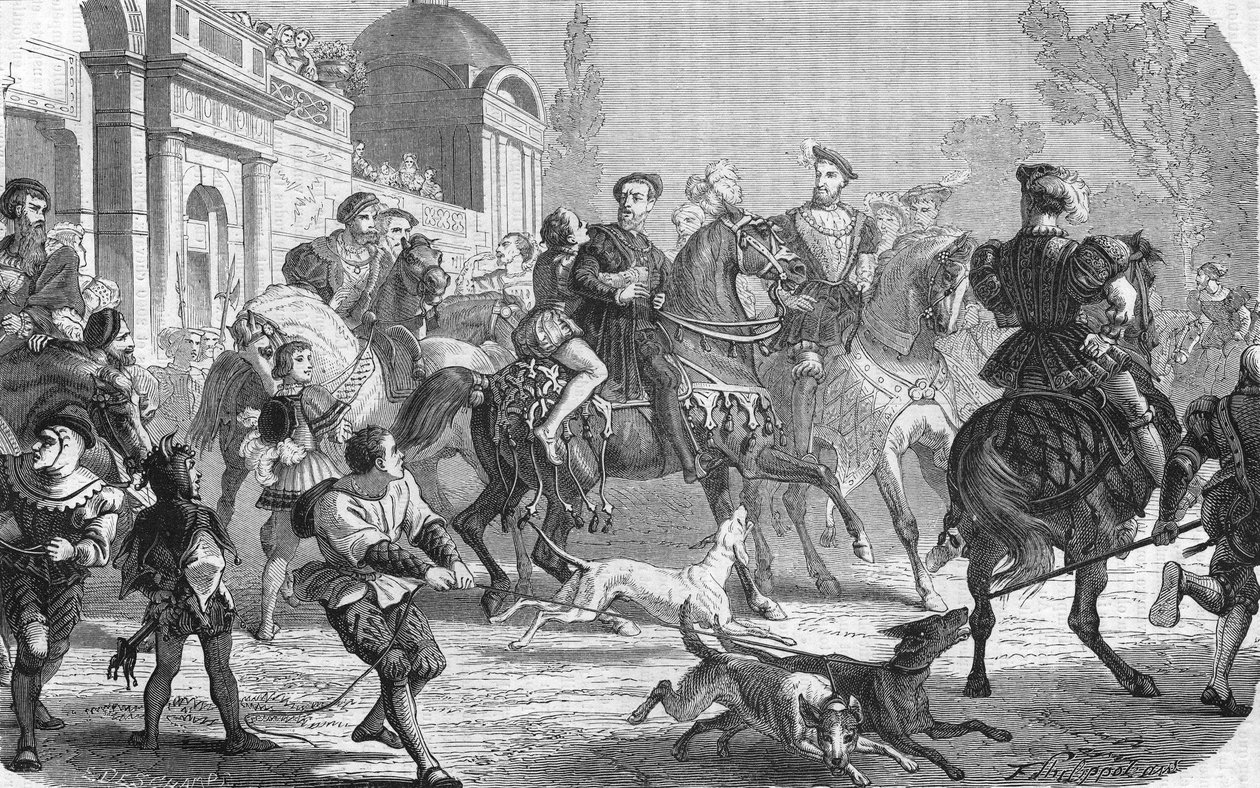 شارل الخامس (1500-1558) في محكمة فرانسوا الأول (1494-1547). بواسطة فنان غير معروف