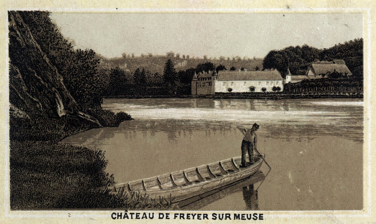 Chateau de Freyer sur Meuse (Freyer-Sur-Meuse) ، بلجيكا. الطباعة الحجرية الملونة في أواخر القرن التاسع عشر. بواسطة فنان غير معروف
