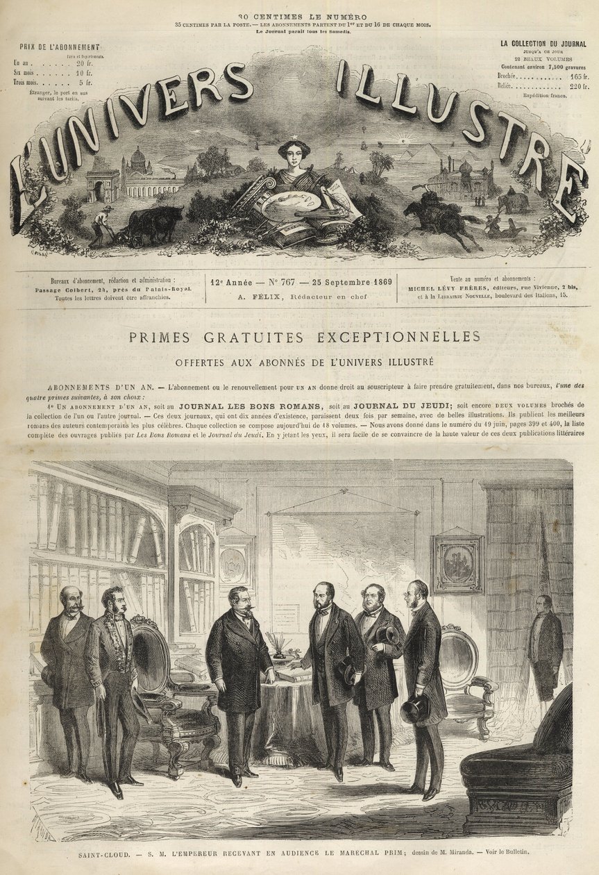Chateau de Saint-Cloud Napoleon III يستقبل خوان بريم (جنرال إسباني ورجل دولة) (Juan Prim بواسطة فنان غير معروف