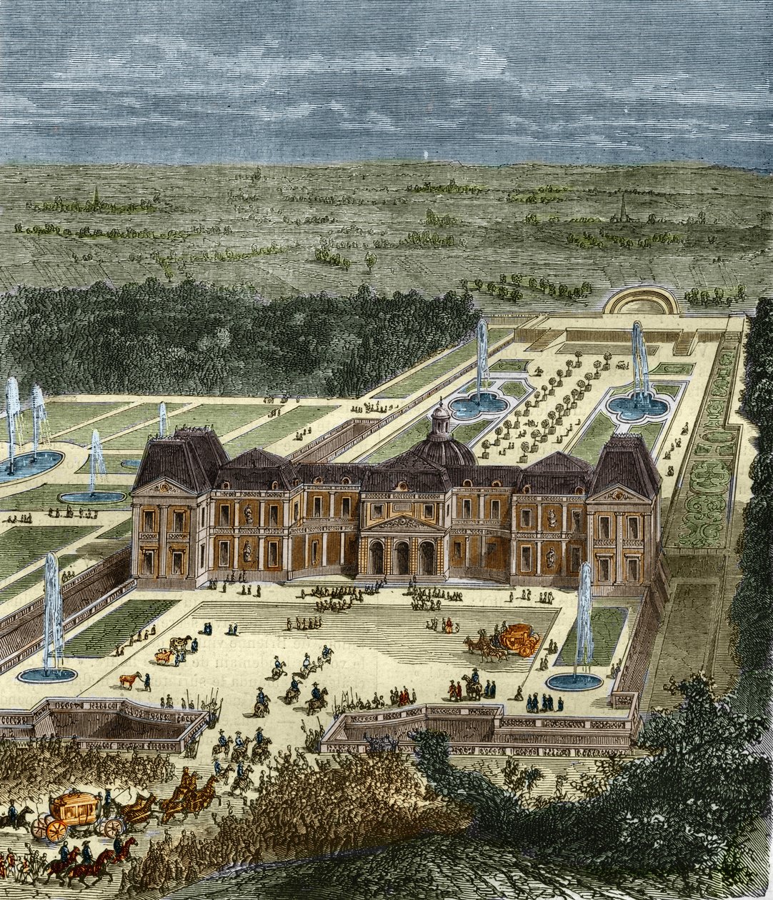 Chateau de Vaux Le Visomte (Vaux-Le-Vicomte) في وقت الملك لويس الرابع عشر. نقش القرن التاسع عشر. بواسطة فنان غير معروف