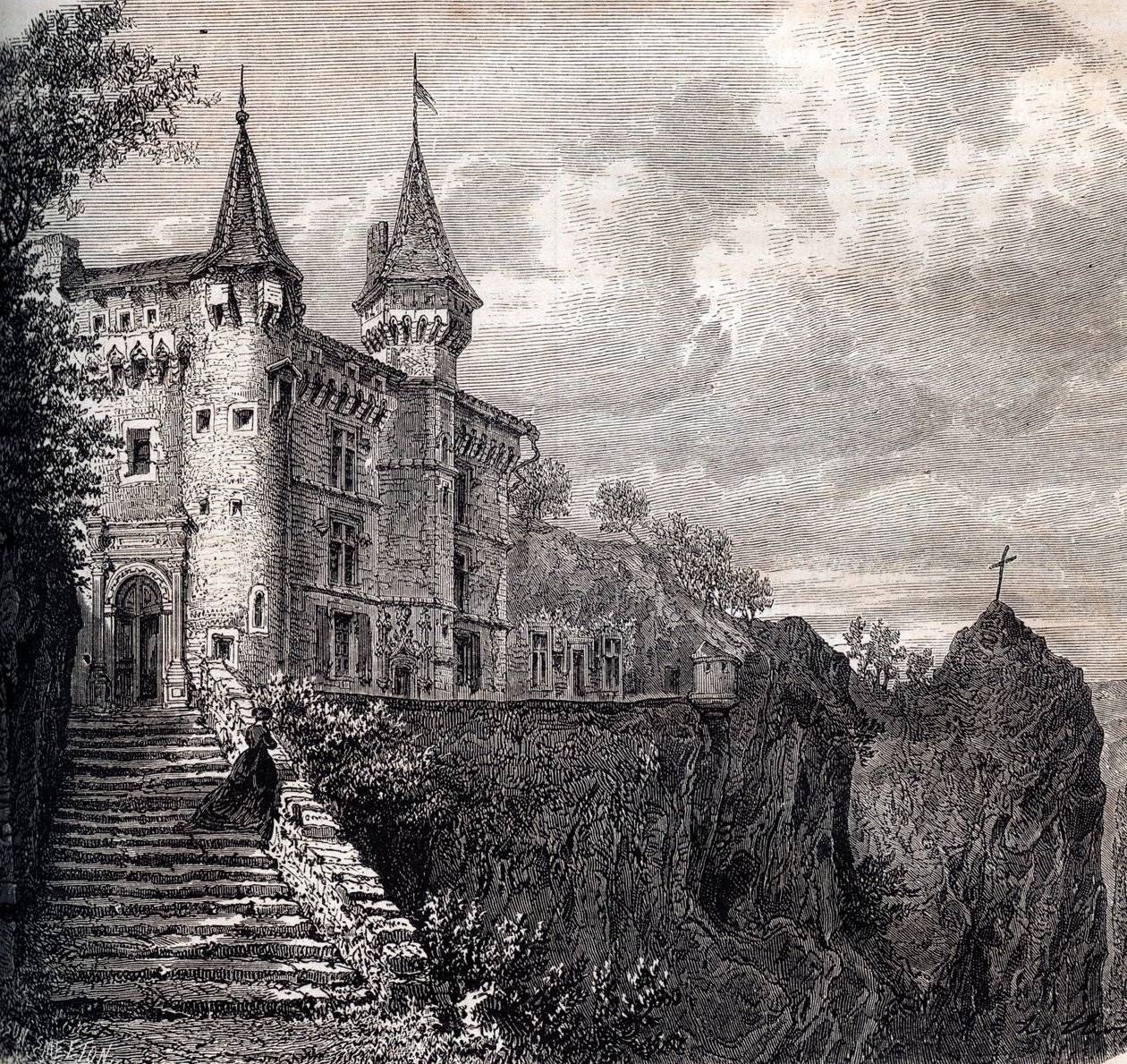 Chateau de la Rochelambert (chateau-de-la-rochelambert) في Saint Paulien - Haute-Loire - Auvergne-Rhone-Alpes - نقش حوالي عام 1867 بواسطة فنان غير معروف