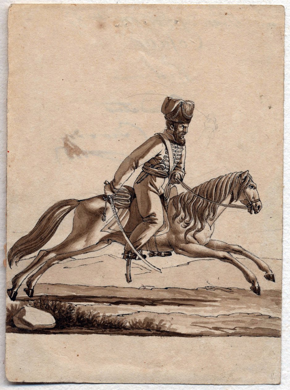 "" رئيس القوزاق (أتامان) "(أتامان القوزاق) رسم مجهول 1818 خافت 11.4x8.2 سم مجموعة خاصة بواسطة فنان غير معروف