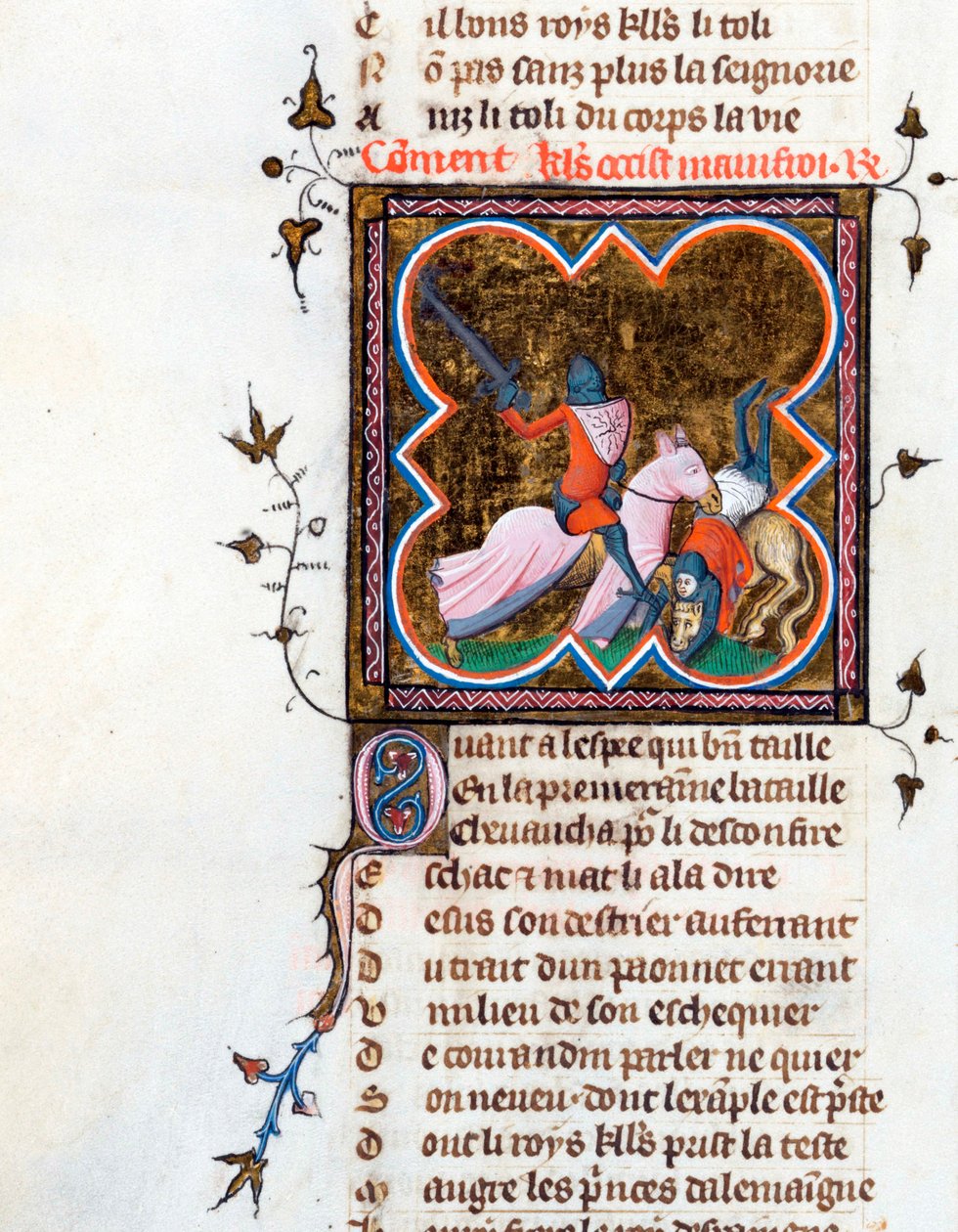"" Knight in armor "" صفحة مضيئة من مخطوطة "Le Roman de la Rose" بقلم Guillaume de Lorris (حوالي 1200-1238) وجان دي مون (Meung) (1240-1305) حوالي 1353 سويسرا Bibliotheque de Geneve بواسطة فنان غير معروف