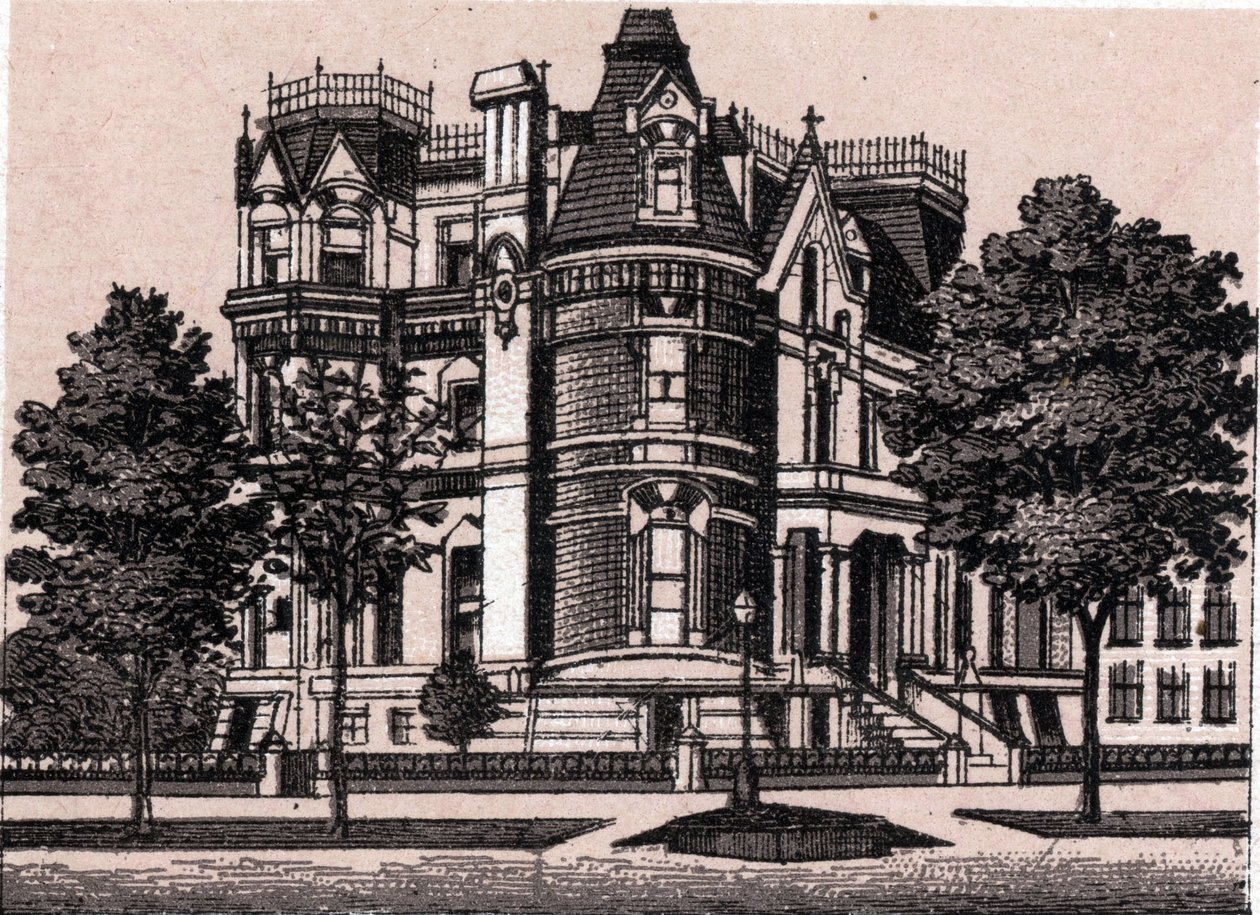 شيكاغو ، الولايات المتحدة: منظر من زاوية شارع Prairie وشارع 22nd Street. في "" العالم يوضح 168 مشاهدة "" غير مؤرخ (أواخر القرن التاسع عشر) بواسطة فنان غير معروف