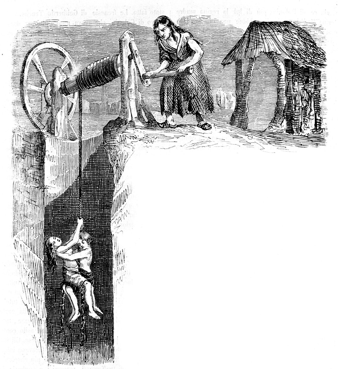 نزول أطفال إلى منجم فحم في إنجلترا حوالي عام 1840. بواسطة فنان غير معروف