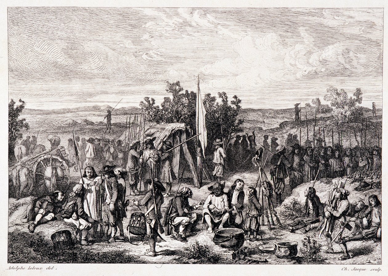 Chouans au bivouac - في "" بريتاني القديمة والحديثة "بقلم بيتر شوفالييه ، تحرير و. كوكبيرت بواسطة فنان غير معروف