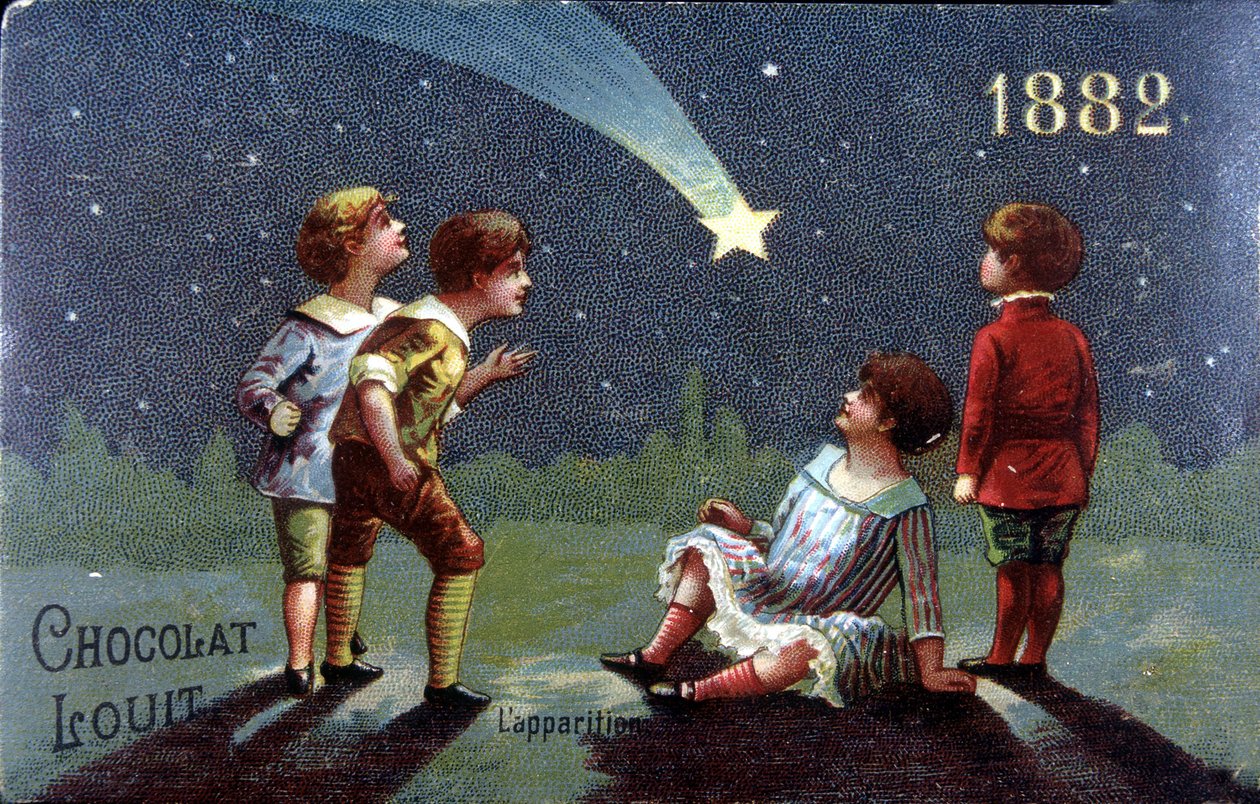 Chromolithography Chocolat Louit من عام 1882. يتمنى الأطفال ظهور النجم. بواسطة فنان غير معروف