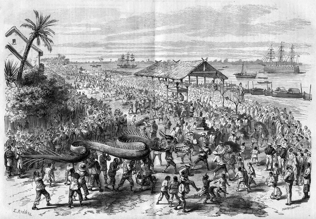 كوشينشين: موكب التنين السنوي الذي نظمته جماعة سايغون عام 1865. بواسطة فنان غير معروف