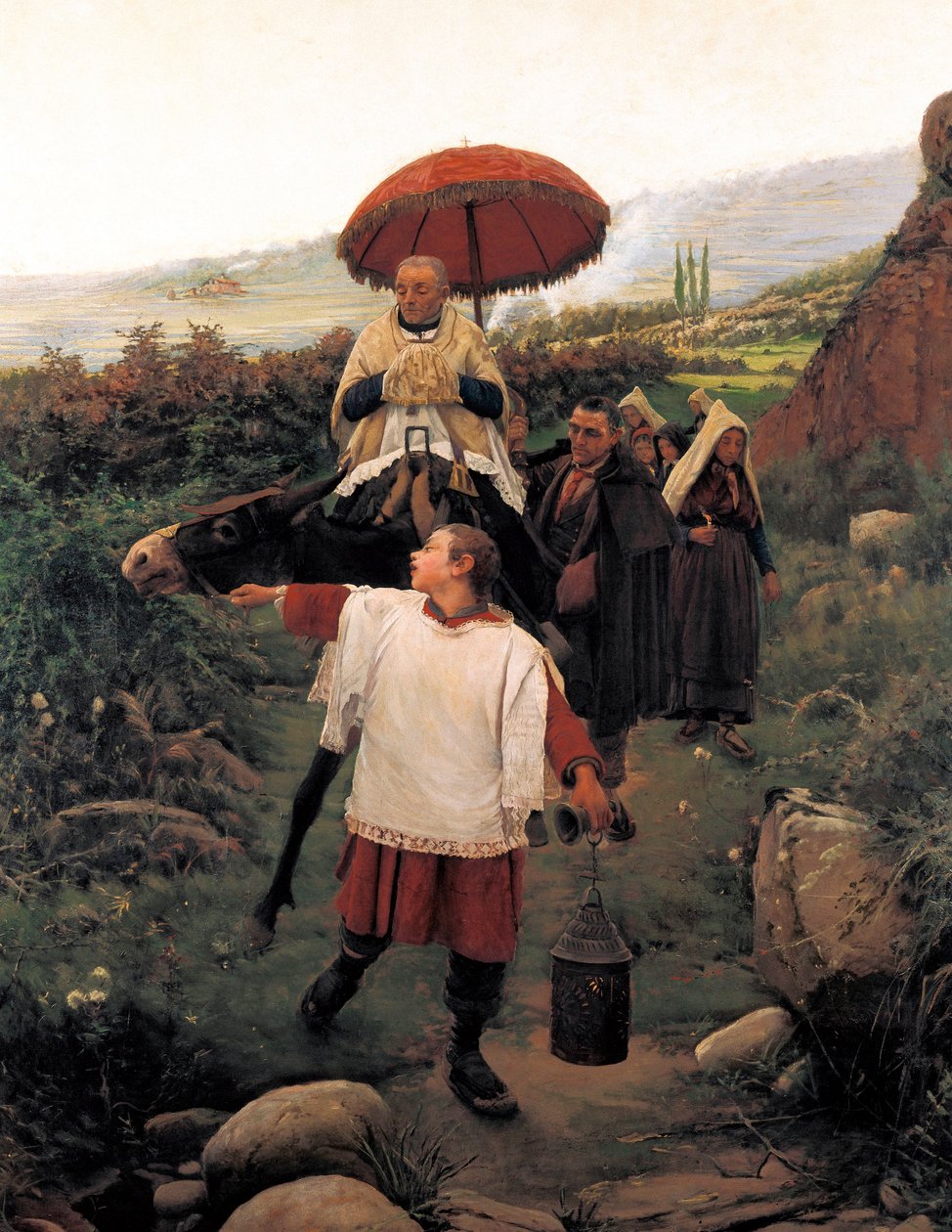 "" تجمع في الجبل "" كورتيج ديني في الجبل. رسم ماريانو فايريدي فيلا (1853-1903). إسبانيا ، Olot. متحف جاروتكسا الإقليمي. بواسطة فنان غير معروف
