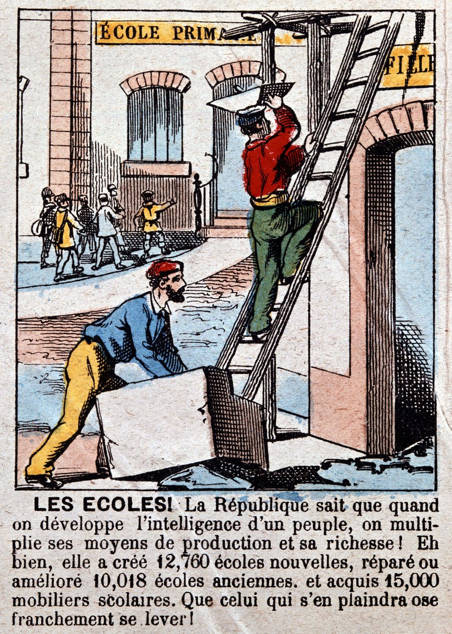 بناء المدارس من قبل العمال - في “Le Figaro” ، مارس 1889. بواسطة فنان غير معروف
