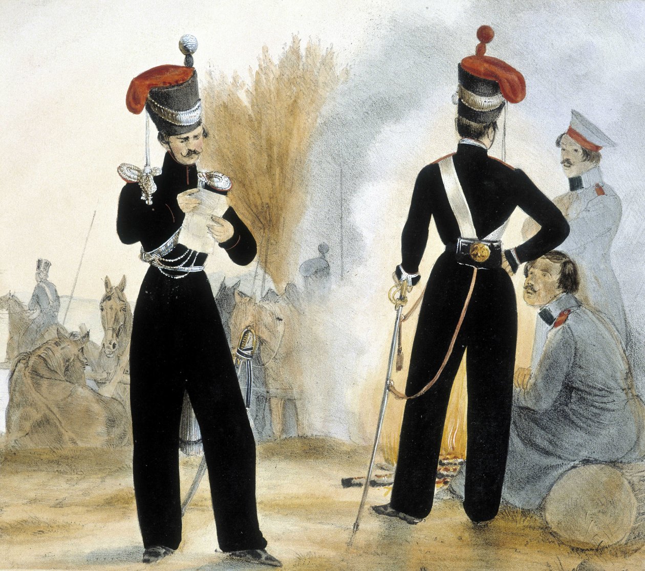 جنود القوزاق من روسيا الصغيرة حوالي عام 1840. بواسطة فنان غير معروف