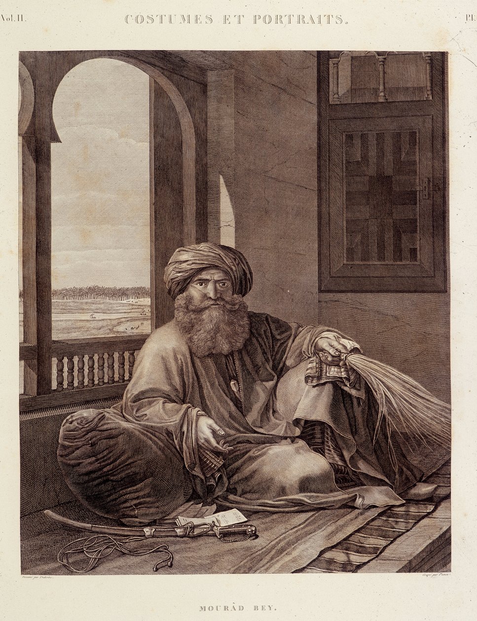 الأزياء والصور: مراد بك (1750-1801) الزعيم المملوكي (مراد بك شيخ القبائل المملوكية المصرية (باي)) في "" وصف مصر "، طبعات امبريالية بواسطة فنان غير معروف