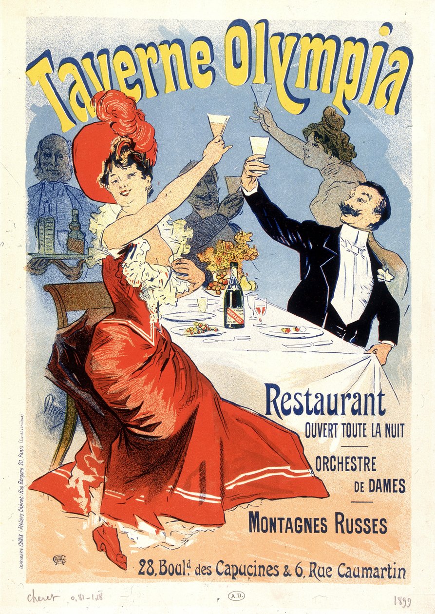 نخب الزوجين مع الشمبانيا - ملصق إعلاني لـ Tavern Olympia ، بقلم Jules Cheret ، أواخر القرن التاسع عشر بواسطة فنان غير معروف