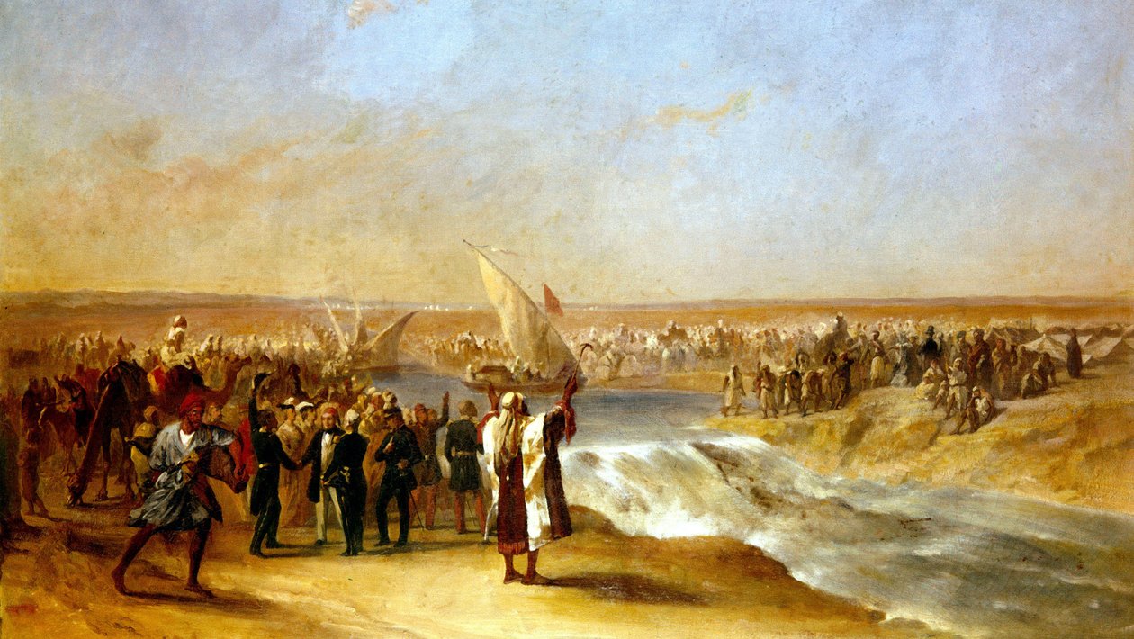 قطع الجزء الأخير من الحوض في سهل السويس بواسطة سعادة علي باشا في 15 أغسطس 1869 بواسطة غير معروف