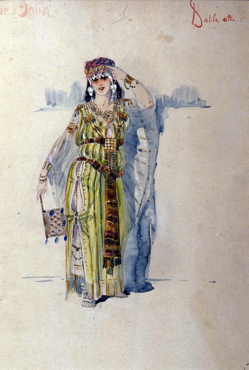 زي دليلة للفصل الأول من أوبرا "شمشون ودليلة" لكاميل سانت ساينز (سان ساينز). 1877 بواسطة فنان غير معروف