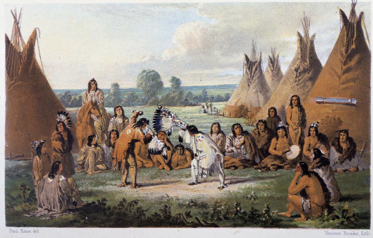 Danse chez les indians d'Amérique - في "" Wandering of an Artering of the Indian America of North America "" لبول كين ، Longmans & Roberts ، لندن بواسطة فنان غير معروف