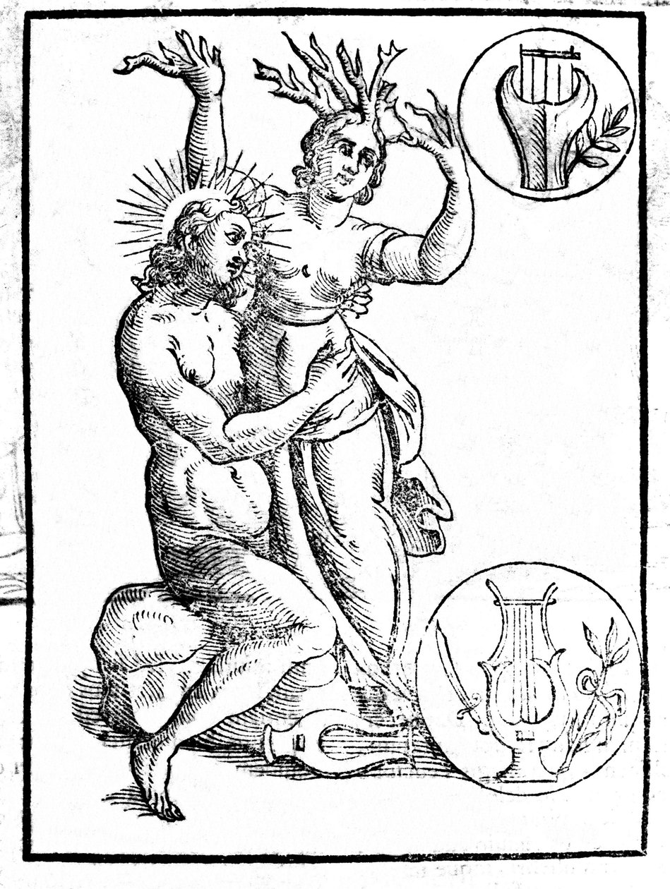 تم تحويل دافني من قبل Apollo إلى Laurel - نقش عيد ميلاد إيرل ، "Mythologiae ما إذا كان بإمكاننا اللعب ..." "Patavia بواسطة فنان غير معروف