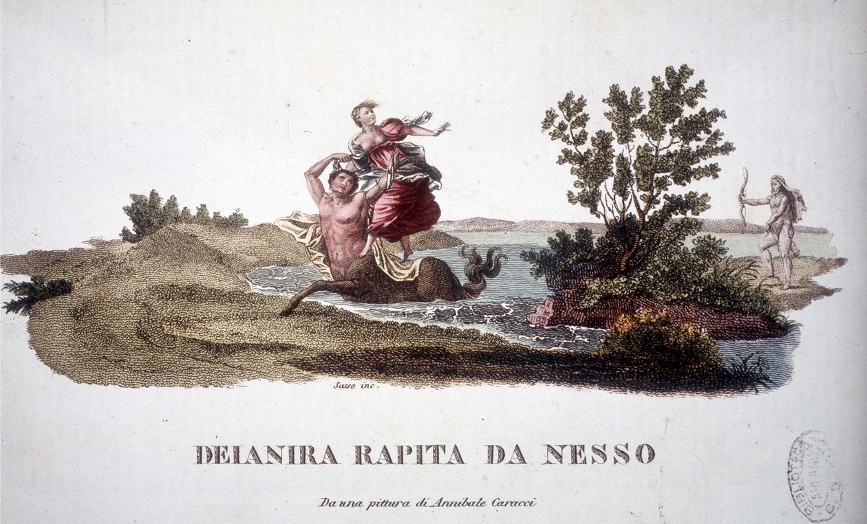 تمت إزالة Deanire بواسطة Centaur Nessus (Nessos) - نقش بواسطة فنان غير معروف