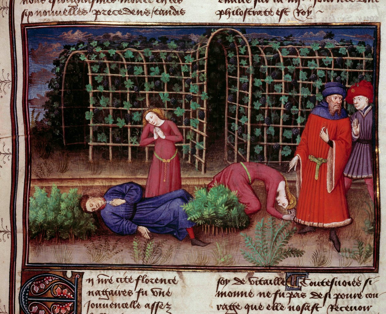 الموت مقتل شخصين بالموت. صورة مصغرة من "" Le Decameron "لجين بوكاس (جيوفاني بوكاتشيو) (1313-1375) 1450 باريس ، مكتبة الأرسنال بواسطة فنان غير معروف