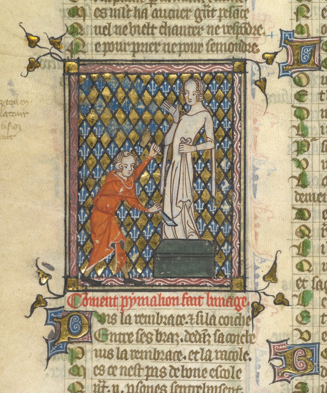 تفاصيل منمنمة Pygmalion قبل التمثال ، من "Le Roman de la Rose" ، حوالي عام 1380 (صورة مصغرة) بواسطة فنان غير معروف