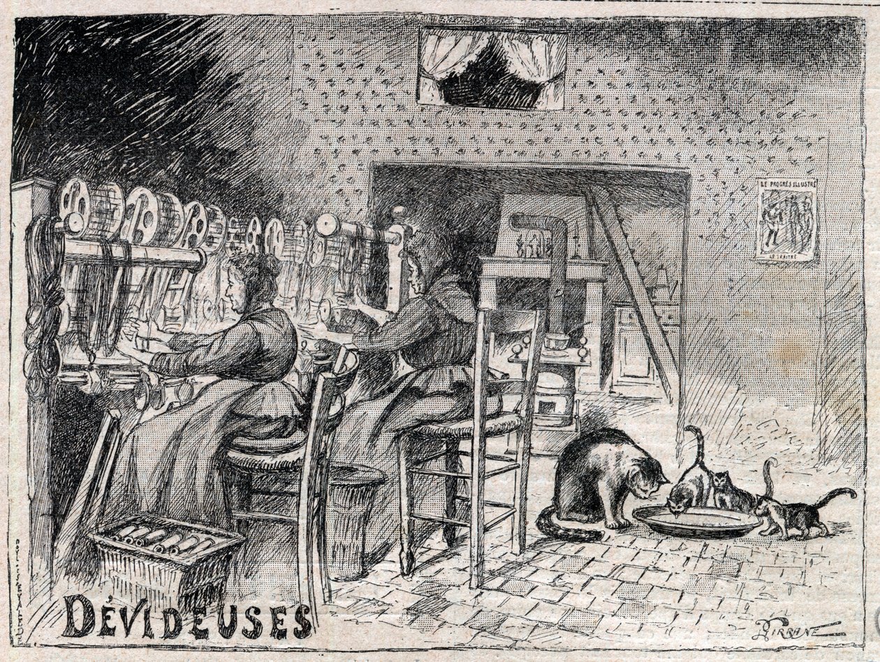 Devideuses - Atelier de Canut - داخل ورشة حياكة الحرير في ليون نقش في "Le Progres اللامع" "عام 1895 بواسطة فنان غير معروف