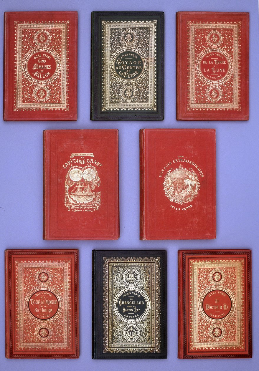 أغلفة مختلفة لكتب Jules Verne المنشورة في طبعات Hetzel. مجموعة مكتبة فيرن. باريس. بواسطة فنان غير معروف