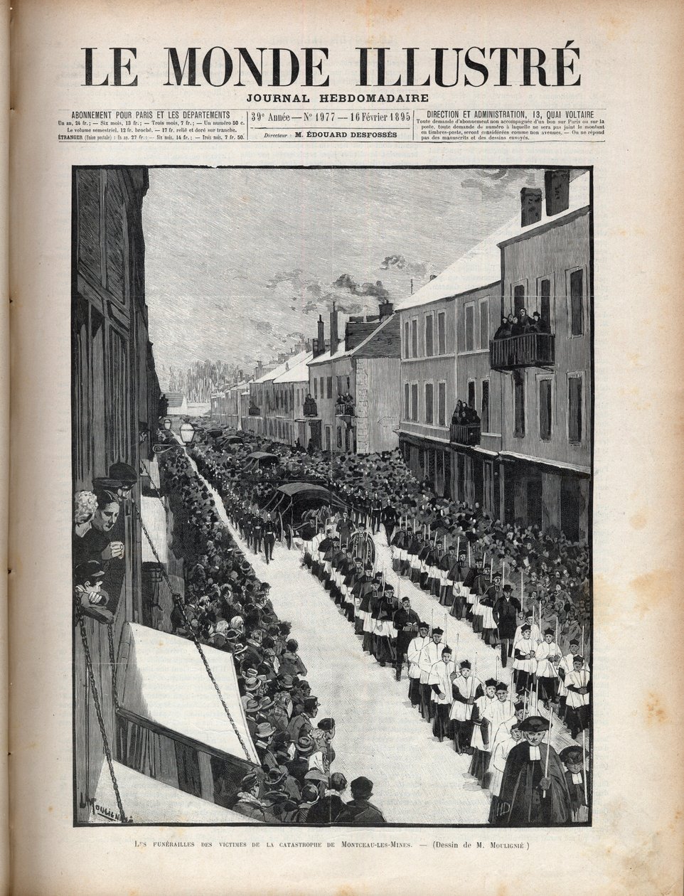 كارثة البئر Sainte Eugenie - جنازة ضحايا كارثة Montceau les Mines (Montceau-les-Mines) في بورغوندي - نقش في "Le monde illustrious" عام 1895 بواسطة فنان غير معروف