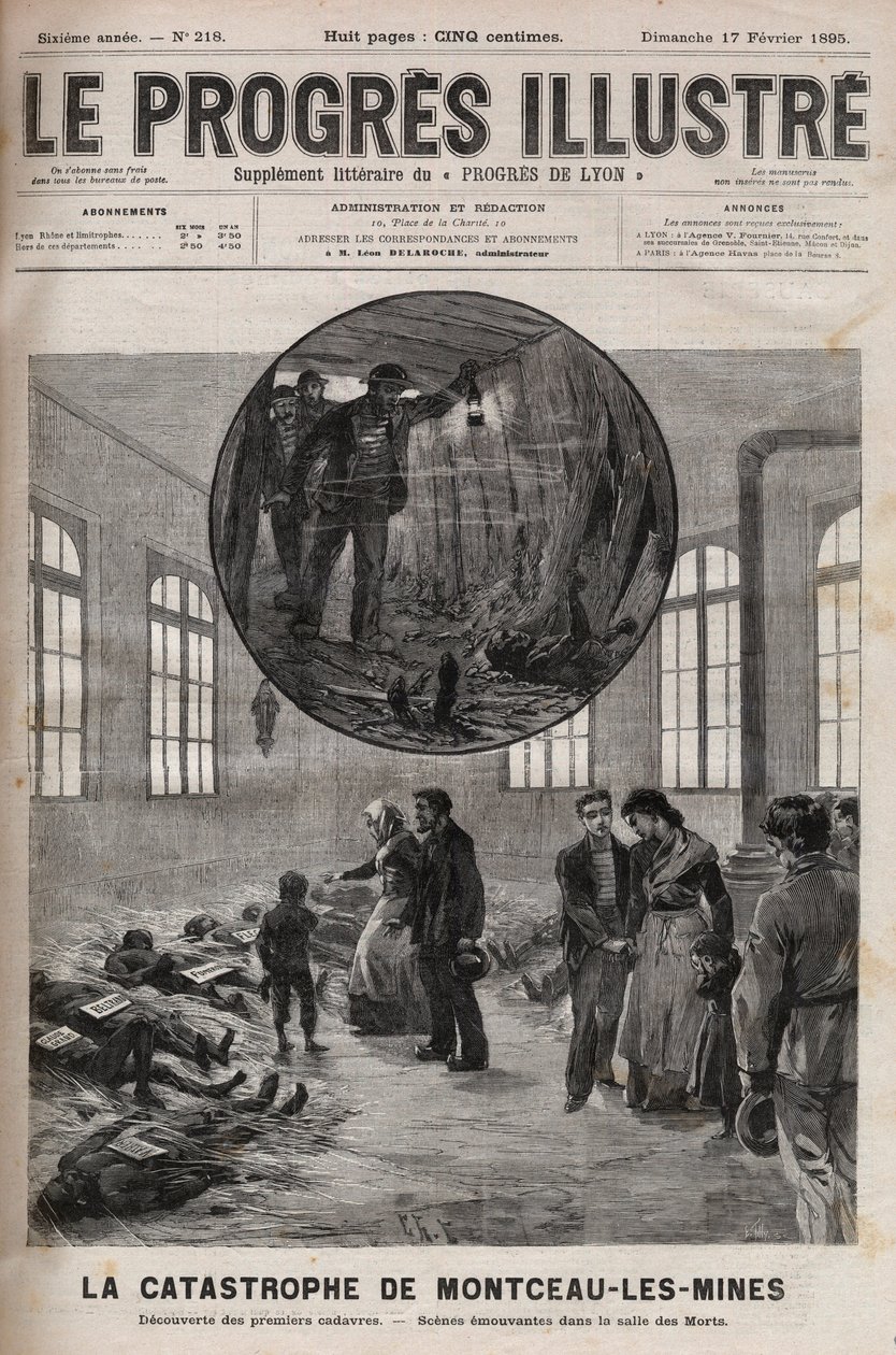كارثة بئر Sainte Eugenie أو كارثة Montceau les Mines (Montceau-les-Mines) في بورغوندي عام 1895 - نقش في "Le Progres اللامع" عام 1895 بواسطة فنان غير معروف