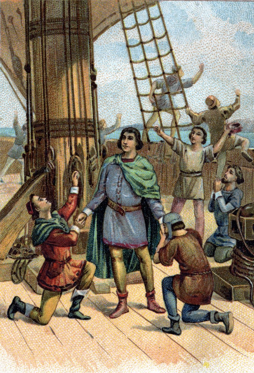 اكتشاف أمريكا بواسطة كريستوفر كولومبوس (كريستوفورو كولومبو) عام 1492. بواسطة فنان غير معروف
