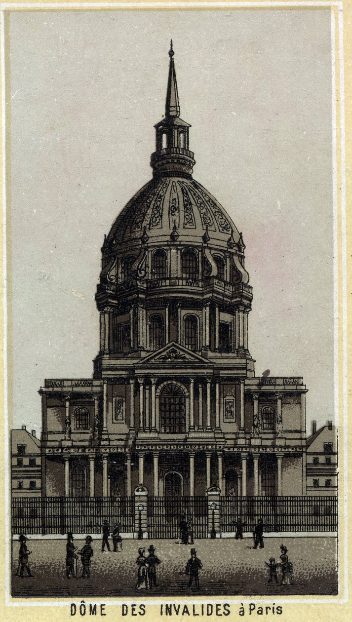 Dome des Invalides في باريس. الطباعة الحجرية الملونة في نهاية القرن التاسع عشر. بواسطة فنان غير معروف