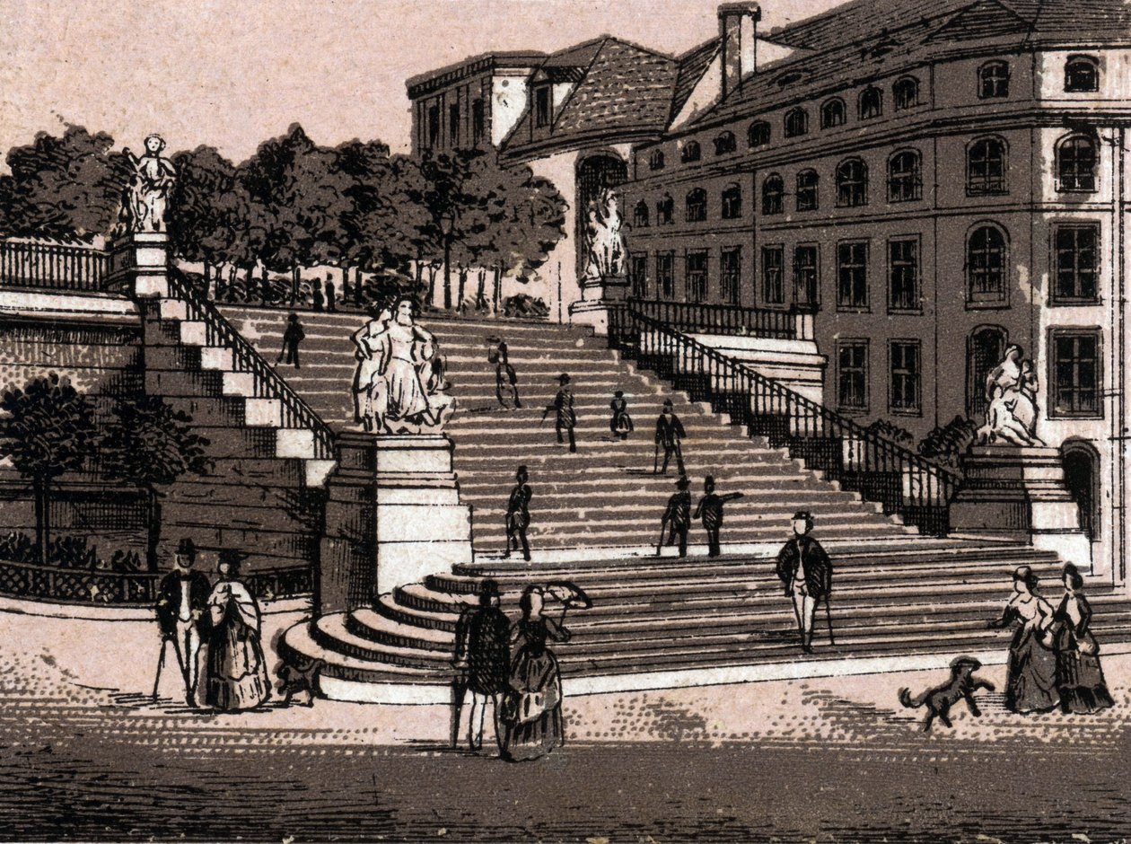 دريسدن ، ألمانيا: منظر لتراس Bruhlsche (Bruhlsche Terrace in Dresden). في "" العالم يوضح 168 مشاهدة "" غير مؤرخ (نهاية القرن التاسع عشر) بواسطة فنان غير معروف