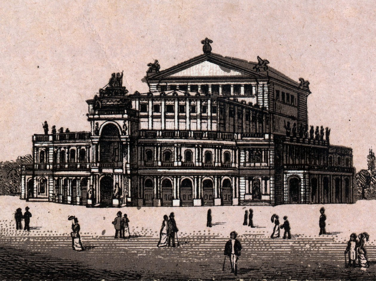 دريسدن ، ألمانيا: منظر للمسرح الملكي في دريسدن. في "" العالم يوضح 168 مشاهدة "" غير مؤرخ (أواخر القرن التاسع عشر) بواسطة فنان غير معروف