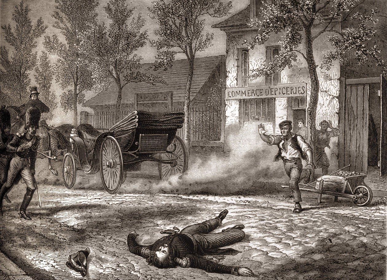 توفي Duc d'Orléans في حادث سيارة في 13/07/1842 - في "" Histoire de France "" لهنري مارتن بواسطة فنان غير معروف