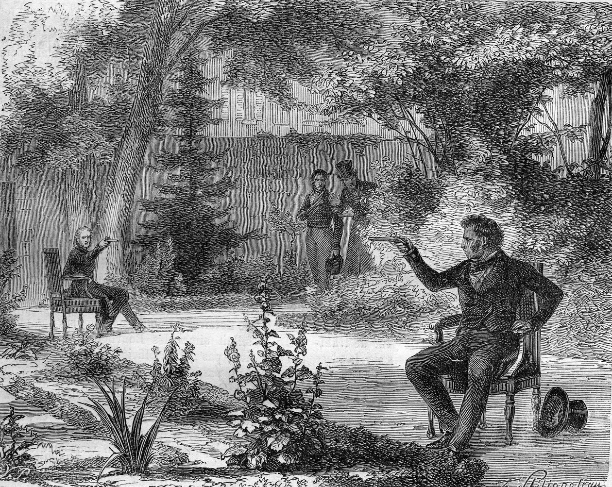 مبارزة بين بنيامين كونستانت وفوربين ديسارتس في يونيو 1822. بواسطة فنان غير معروف