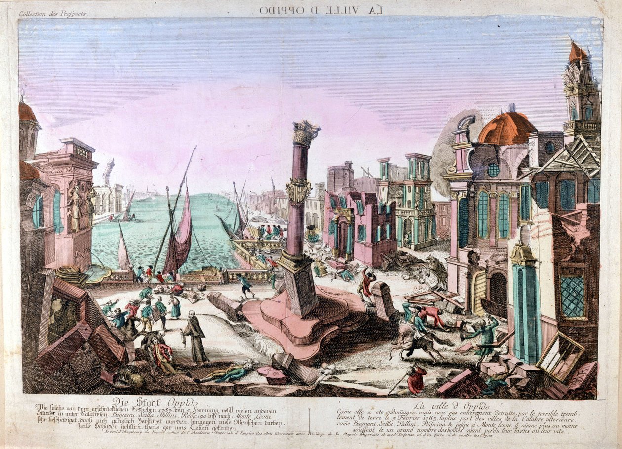 زلزال أوبيدو مامرتينا في كالابريا (جنوب إيطاليا) في 15 فبراير 1783. بواسطة فنان غير معروف