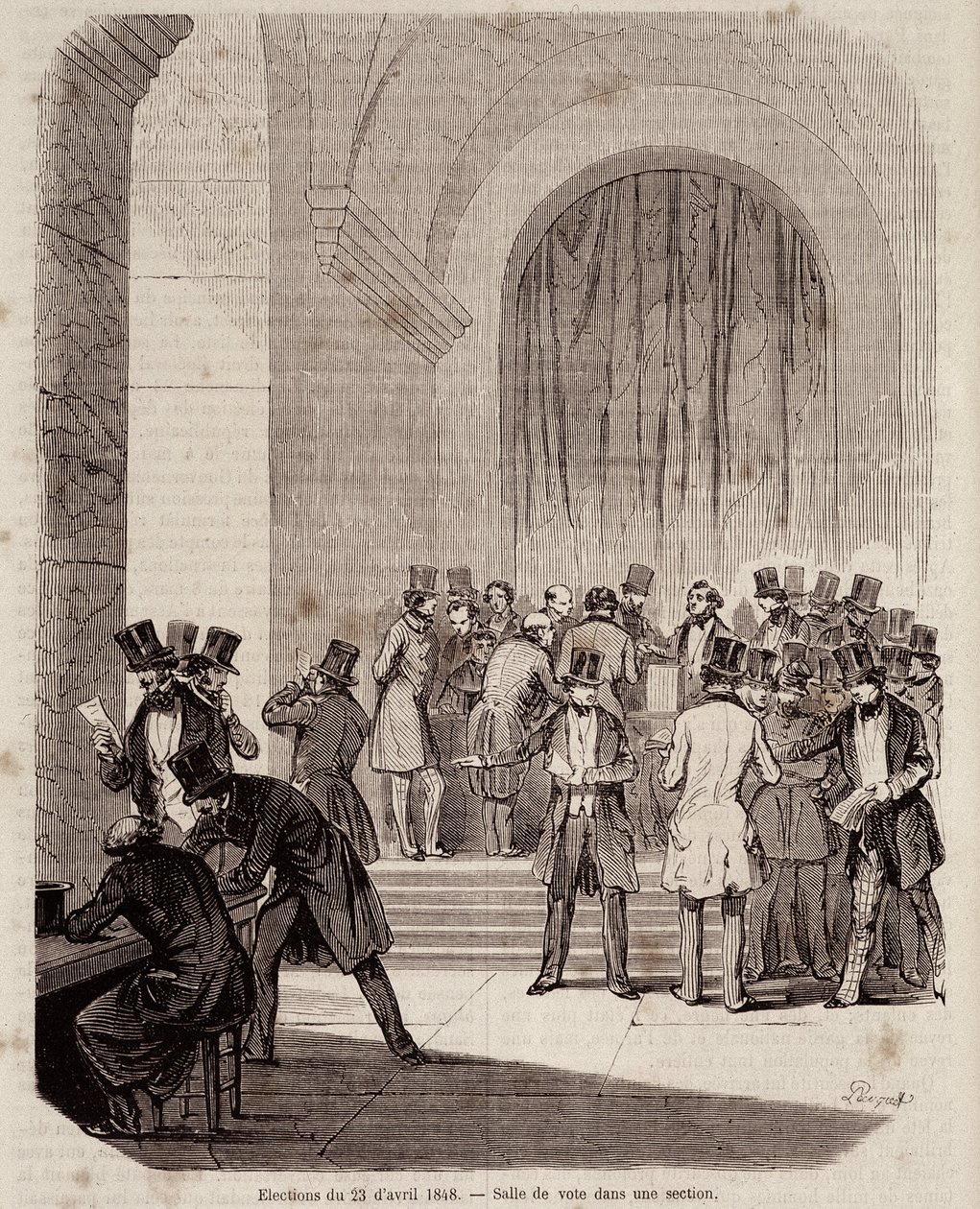 انتخابات 23 أبريل 1848: غرفة الاقتراع في قسم - في "" التاريخ الشعبي المعاصر " بواسطة فنان غير معروف