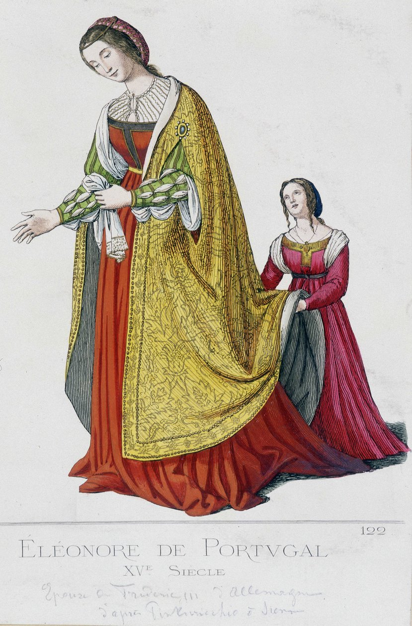 إليونور من البرتغال (1434-1476) ، زوجة فريدريك الثالث ملك هابسبورغ ، الإمبراطور الألماني (1415-1493). نقش القرن التاسع عشر. بواسطة فنان غير معروف
