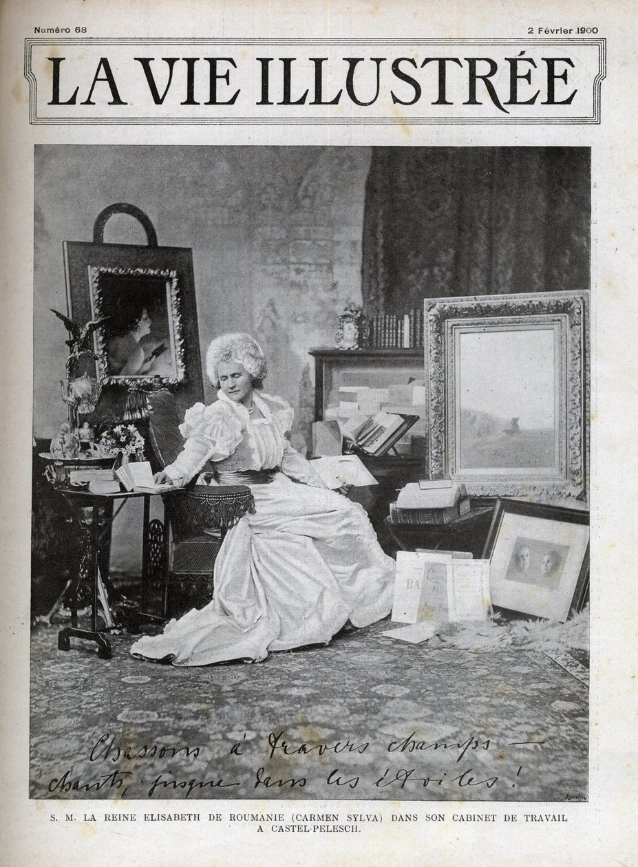 إليزابيث من ويد كوين قرينة رومانيا 1843-1916 - إليزابيث دي فيد - إليزابيث بولين أوتيلي لويز دي ويد (المعروفة بقلم كارمن سيلفا) ، في مكتبها في كاستل بيليش - غلاف للحياة موضّح منذ عام 1900 بواسطة فنان غير معروف