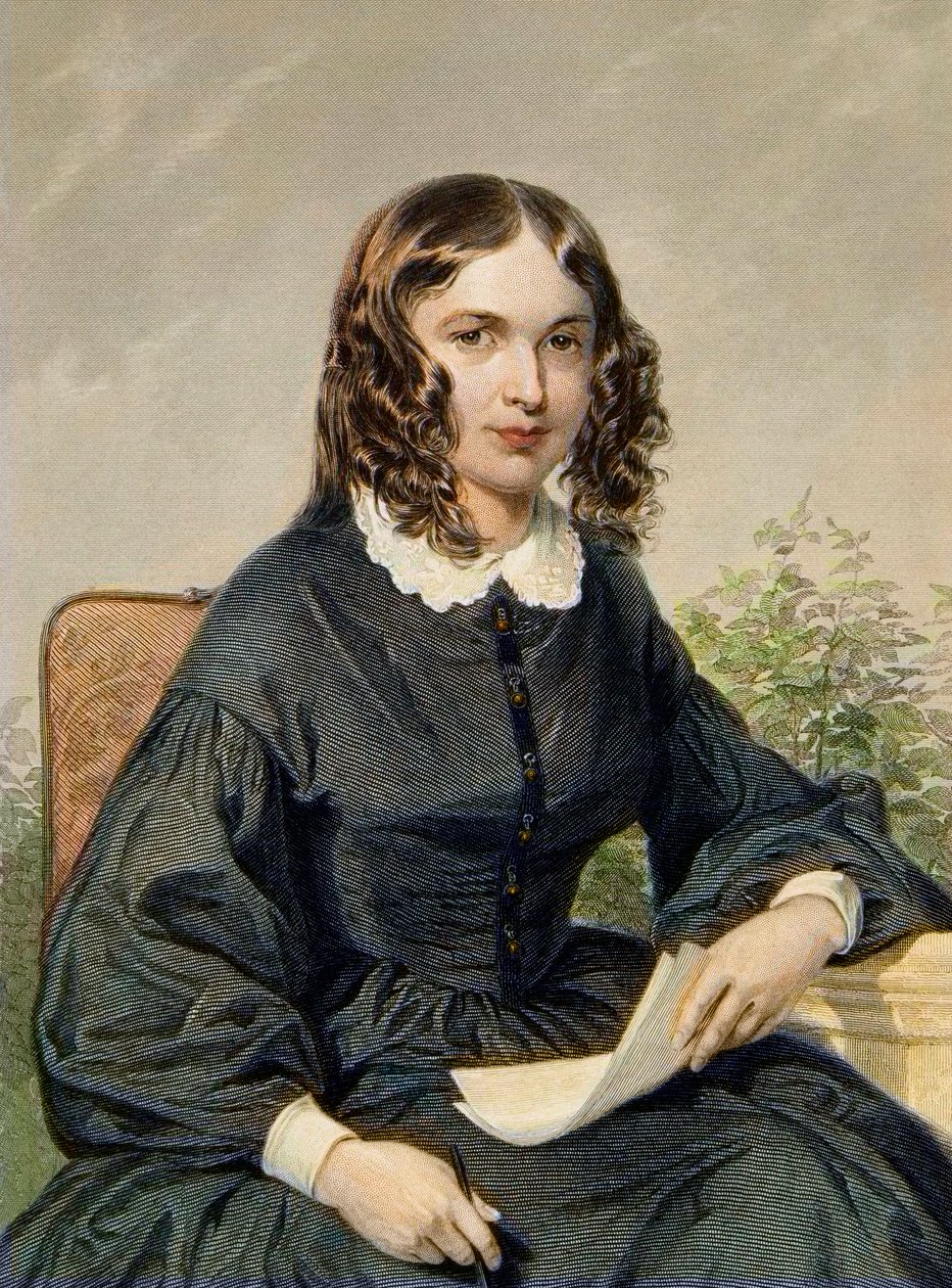إليزابيث باريت براوننج (1806-1861) - شاعرة إنجليزية - نقش - إليزابيث باريت براوننج شاعرة إنجليزية ونسوية (1806-1861) بواسطة فنان غير معروف