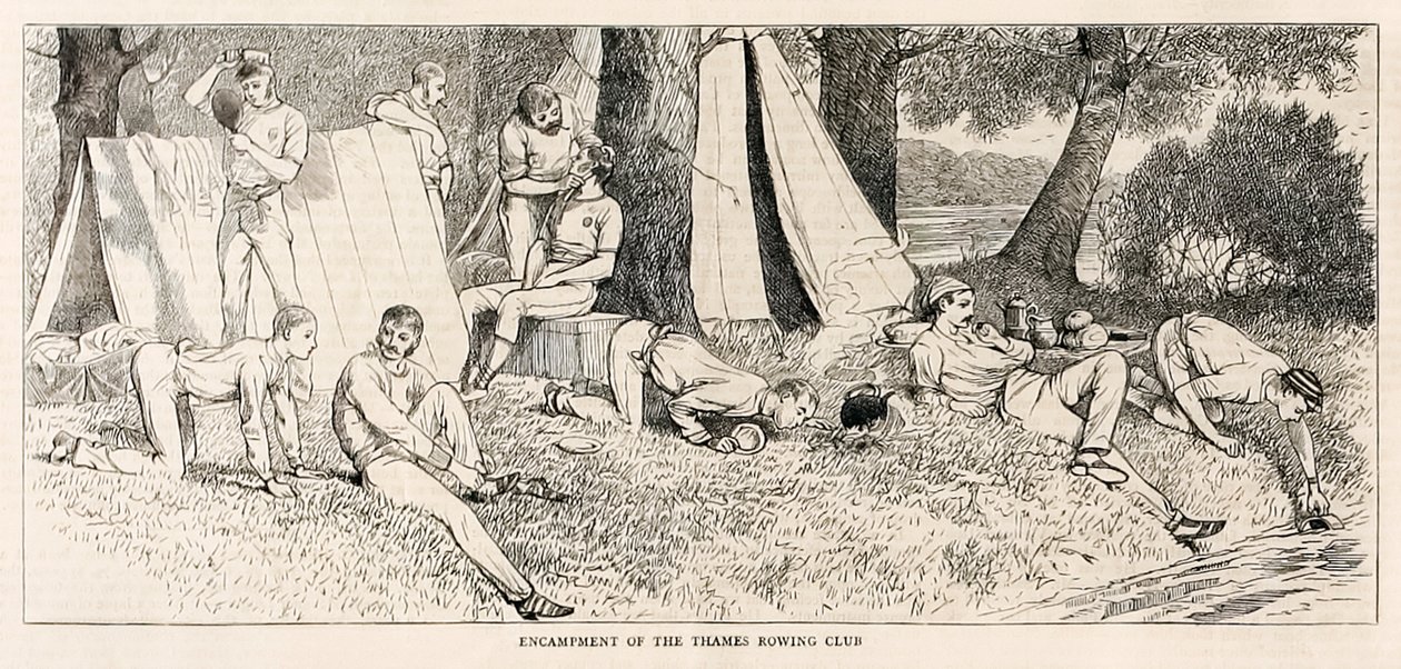 مخيم نادي التايمز للتجديف.؟ من؟ رسم تخطيطي من إطلاق البخار في Henley Regatta؟ نشرت في يوليو 1878 بواسطة غير معروف