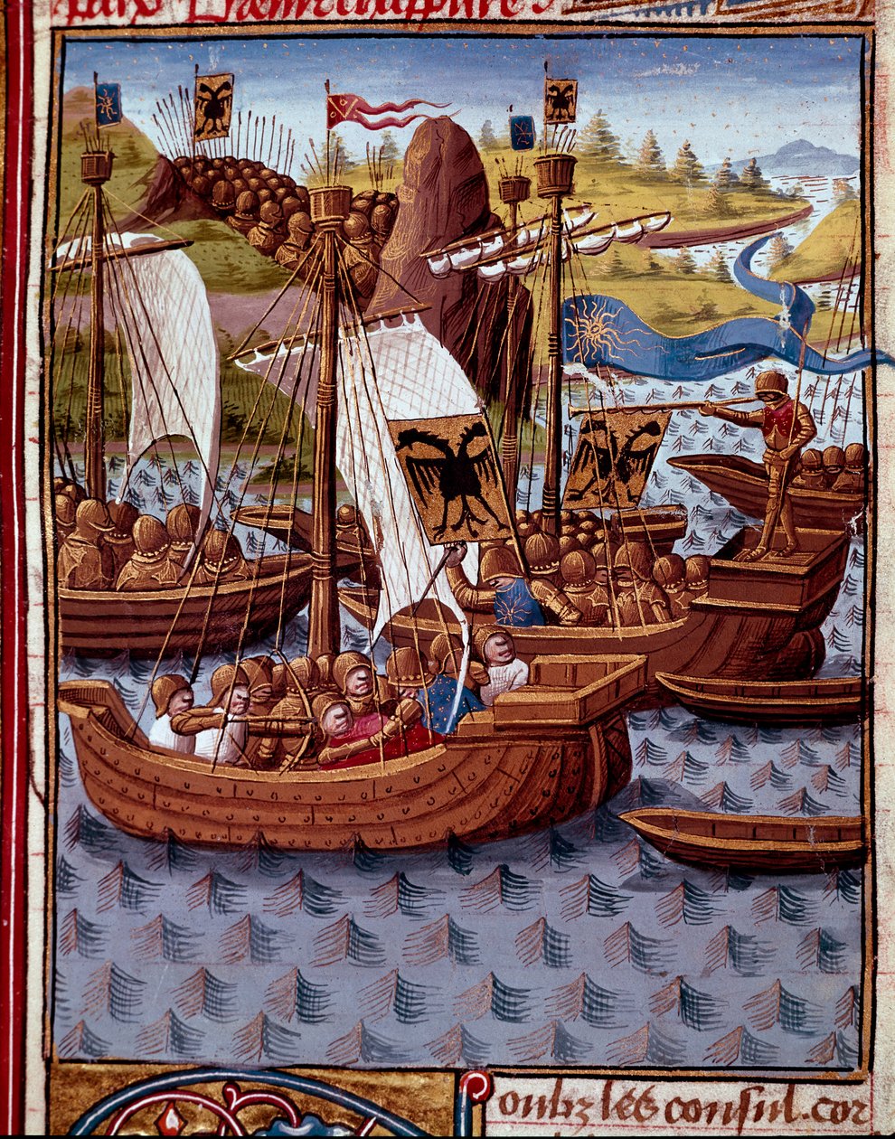 Enemies arrive in Rome to ask for peace from the Romans Miniature from “” Roman History”” (Ad urbe condita) by Titus Live (59 BC-17 AD) (Titus Livius), translated by Pierre Bressuire (ms. 310) 1450-1500 - Chantilly, musee Conde - The enemies come to Rome t بواسطة فنان غير معروف