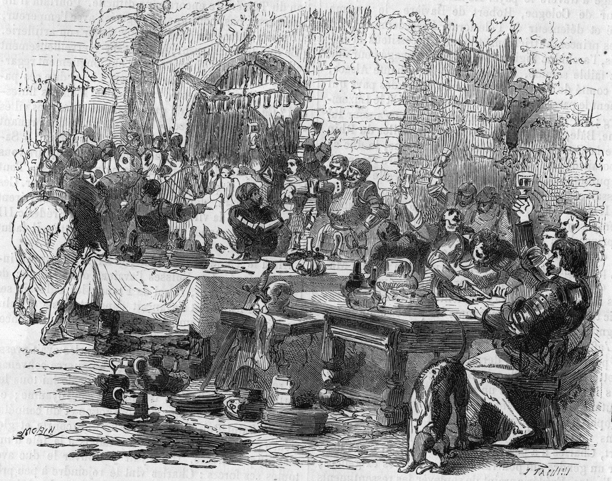 تم التعامل مع الدروع الإنجليزية على طاولة مفتوحة في أميان عام 1475. بواسطة فنان غير معروف