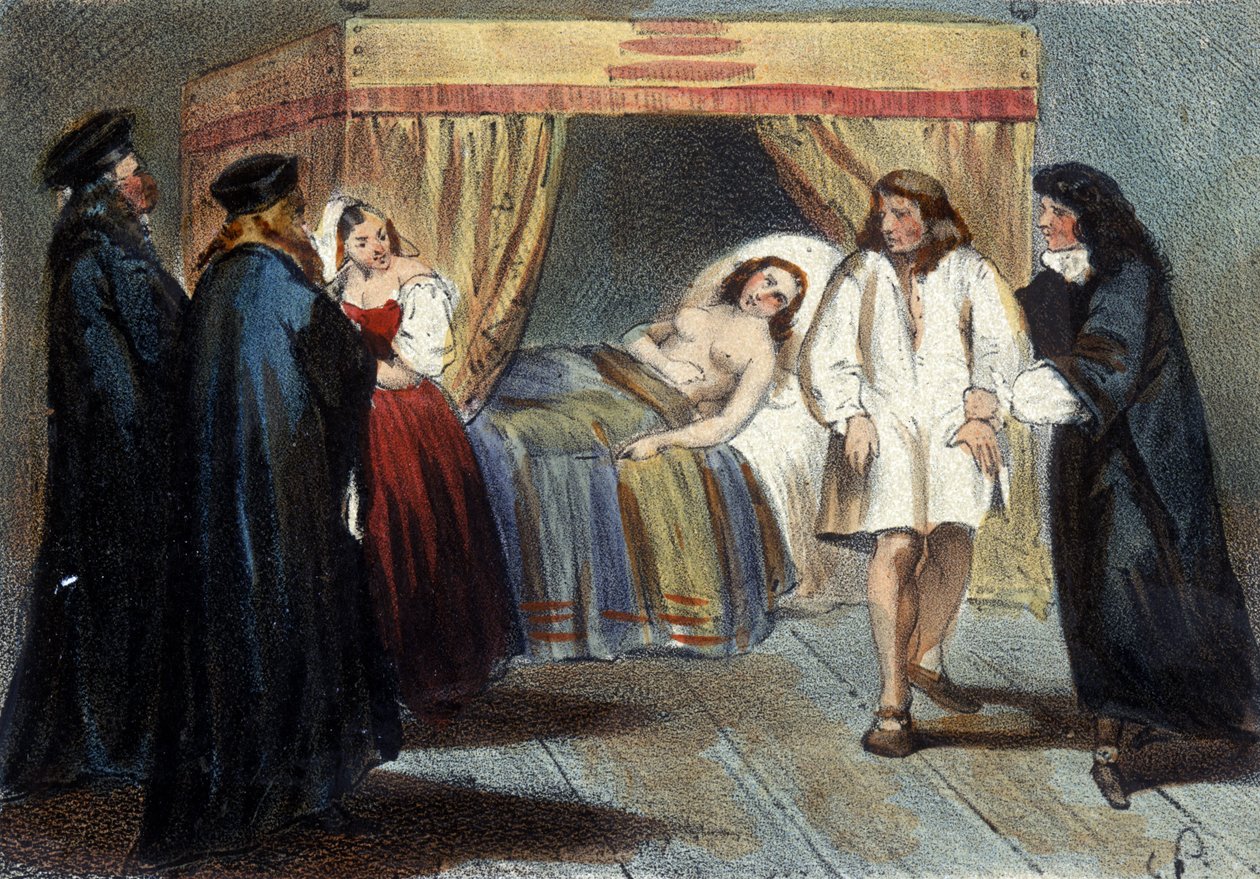 حلقة اختبار الرجولة لفنسنت الأول غونزاغ (1562 - 1612) ، دوق مانتوفا ، لزواجه من ابنة فرانسوا دي ميديشي ، إليونور في عام 1584. وكان يشتبه في أنه ليس لديه أي ورثة. مطبوعات القرن التاسع عشر. بواسطة فنان غير معروف