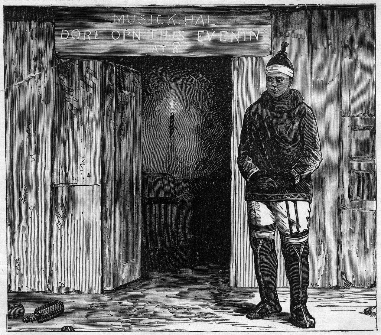 أسكيمو جزيرة ديسكو (Qeqertarsuaq) جرينلاند في نهاية القرن التاسع عشر. نقش 1884 بواسطة فنان غير معروف