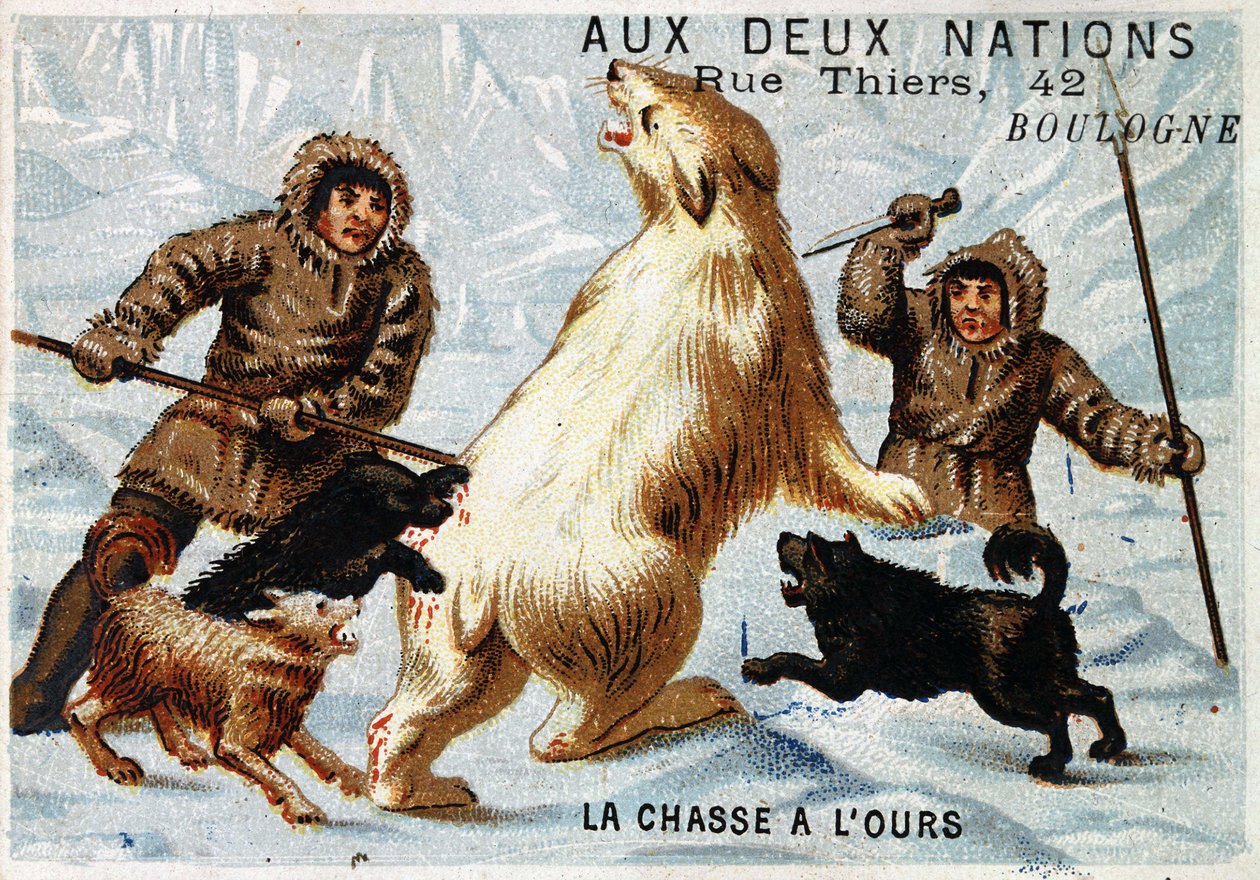 Eskimos ، Bear Hunting ، إعلانات المتجر "" aux deux Nations "، بولوني ، ج. 1895 بواسطة فنان غير معروف