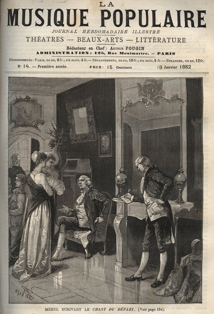 Etienne Nicolas (Etienne-Nicolas) Mehul (1763-1817) كاتب "Le chant du Depart" "(ترنيمة ثورية وترنيمة للحرية) - نقش في" "الموسيقى الشعبية" "" صحيفة أسبوعية مصورة - 1882 بواسطة فنان غير معروف