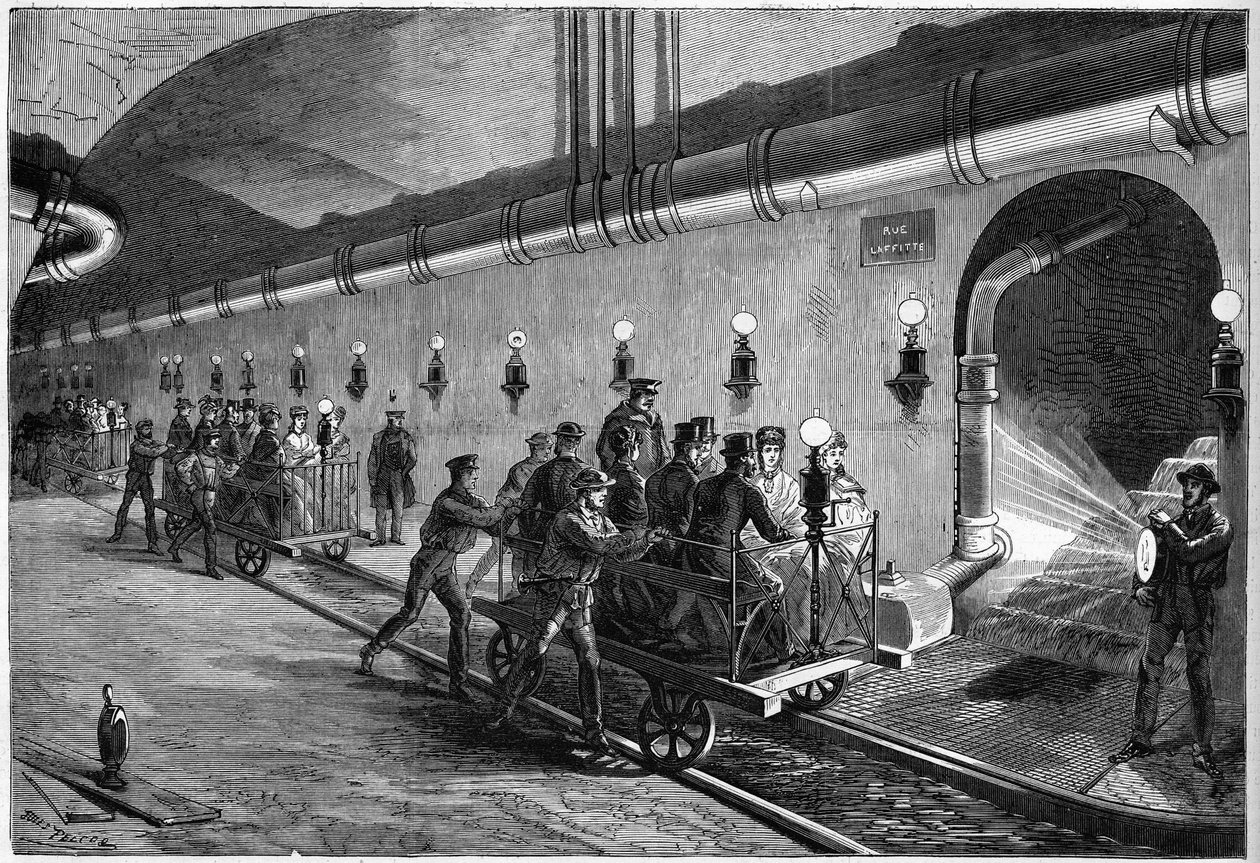 رحلة في مجاري باريس عام 1872. بواسطة فنان غير معروف