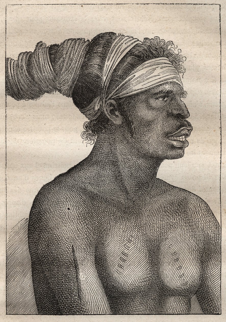 بعثة Antoine Bruny (Bruni) d'Entrecasteaux (1737-1793) للبحث عن Jean Francois Galaup de La Perouse (1741-1788) في 1791: نوع هولندا الجديدة (أستراليا) (الخدوش على الذراع والصدر) - تم التقاط الرسم التوضيحي من "" The Grands Mariners of th بواسطة فنان غير معروف