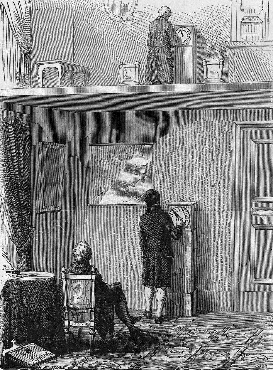 تجربة في التلغراف الإلكتروني أجراها جان ألكسندر قبل Prefet of Vienna. في "Album de la Science" ، Éditions Jouvet بواسطة فنان غير معروف